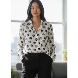 Equipment Femme Keira 100% Silk Floral Button Down Blouse Bright White Sz S NWT